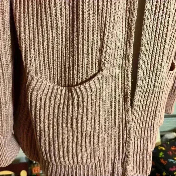 Madewell Women Dried Petal Pink Nolan Ribbed Pocket Sweater Cardigan Size Medium - Picture 3 of 7